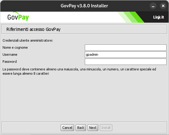 Pagina relativa ai Riferimenti Accesso GovPay
