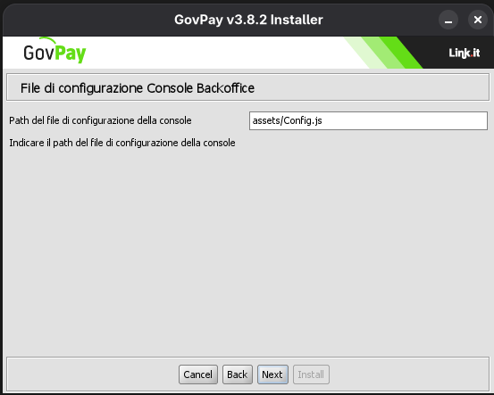 Path relativo al file di configurazione utilizzato dal cruscotto