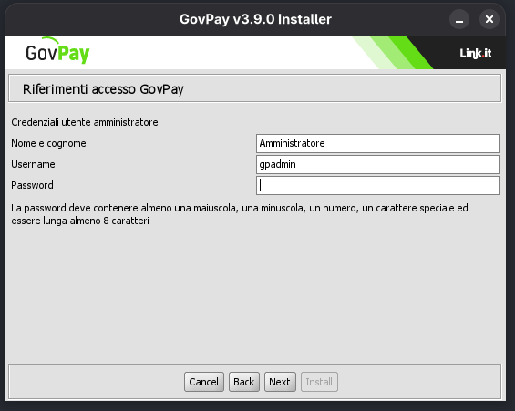 Pagina relativa ai Riferimenti Accesso GovPay