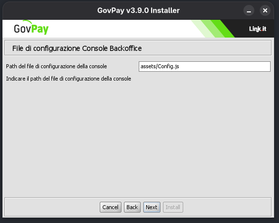 Path relativo al file di configurazione utilizzato dal cruscotto